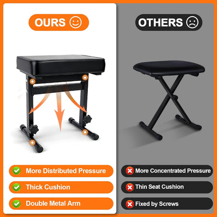Firstar Adjustable Piano Bench 18.11" to 22.83", Foldable Piano Stool with PVC Leather, Portable Keyboard Bench with Padded Cushion for Musicians Piano Stool Chair (Capacity: 260 lb)