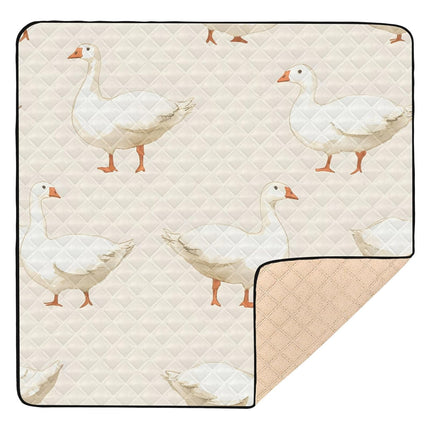 Qilmy White Geese Baby Gyms Play Mat for Floor, Waterproof Soft Crawling Mat with Non-Slip Bottom, Lightweight Foldable Picnic Camping Mat for Infants, Toddlers, 50x50in