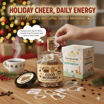 Positive Coffee Jar with 60 Affirmation Cards, Coffee Gifts For Women and Men, Dad, Mom, Coffee Themed Lover Gift, Emotional Support Latte, Cheer Up Funny Gag Gifts for Best Friends, Coworkers