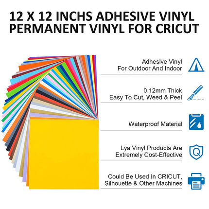 65 Pack Permanent Vinyl, Self Adhesive Vinyl Sheets for Cutting Machine, Permanent Outdoor Sheets for Party Decoration, Sticker, DIY Mug, Car Decal