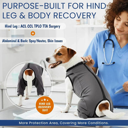 Back Zipper Dog Surgery Recovery Suit with Rear Leg Sleeve to Stop Licking, Easy On Off Dog Surgery Suit Female Spay, Cone Alternative Spay Recovery Suit, Protective Dog Leg Sleeve, Gray XL