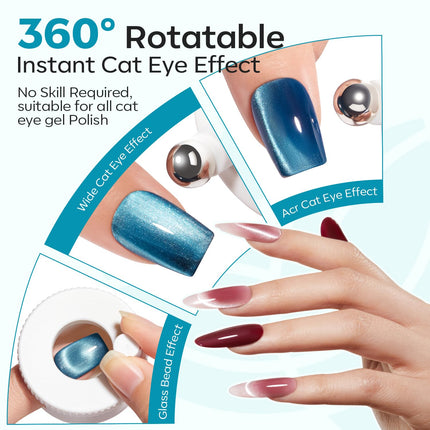 Modelones 5D Automatic Cat Eye Magnet for Nails, 5Pcs Circle Nail Magnet Tool for Cat Eye Gel Polish, 360 Rotating Cat Eye Magnet Tool, U-Shaped&Ball Magnet&Hole&Heart Magnets for Glass Bead Nail Art