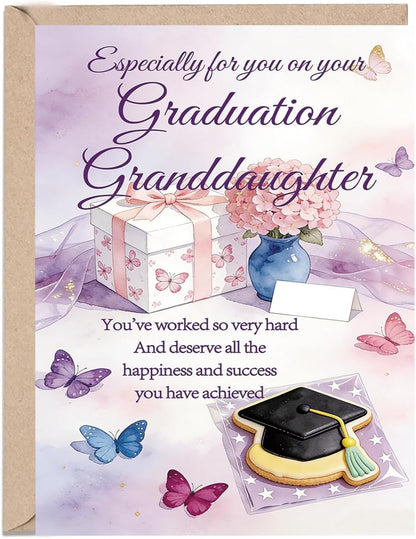 Granddaughter Graduation Card, Pastel Floral and Butterflies, 8 x 5.3 Inches