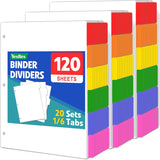 120 Pcs Binder Dividers with Multicolor Tabs, 1/6 Cut Tabs