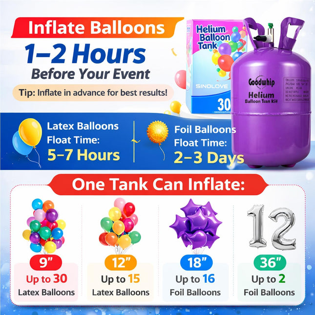 7L Helium Tank For Balloons At Home, Up To 30 Latex Balloons