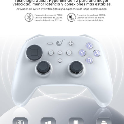 GuliKit TT MAX Wireless Controller for PC, Android, iOS, Switch 1/2, 720° Adjustable TMR Joystick, with 950mAh Long-Lasting Battery, Switch Wake-Up Function and 4 Detachable Metal Back Buttons-Gray