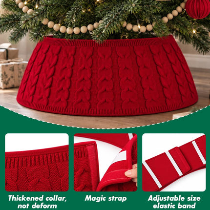 Christmas Tree Knitted Collar Skirt Red for Holiday Home Party Decoration