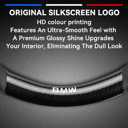 Customized Steering Wheel Cover Compatible with BMW, Premium Nappa Leather&Bright Carbon Fiber Texture Steering Wheel Cover, with Coasters and 3-in-1 USB Fast Charging Cable (Black)
