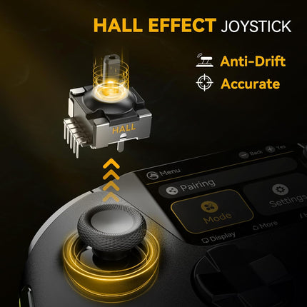 Interactive Screen Wireless Gaming Controller for PC/Switch/Switch 2/iOS/Android,Hall Effect Stick & Trigger,RGB Lighting,Remappable Buttons,1800mAh with Charging Dock (Black)
