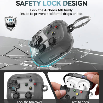 for AirPods 4 Case Cover, with Pressable Button, Safety Lock & Phone Stand,Cool Funny Gifts Case for Women Men to Relief Stress,Clear Black