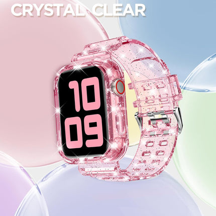DABAOZA Compatible for Clear Apple Watch Band with Bumper Case 49mm 46mm 45mm 44mm 42mm 41mm 40mm 38mm, Women Men Glitter Bling TPU Sport Strap for iWatch SE Ultra 3 2 Series 11 10 9 8 7 6 5 4 3 2 1