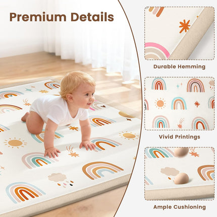 50"×50" Baby Play Mat for Floor & Playpen, 1.2" Thick High-density Foam Nursery Mat for Tummy Time, Soft Plush Carpet with Non-slip Bottom for Infant Toddler Baby Crawling & Playing (Rainbow)