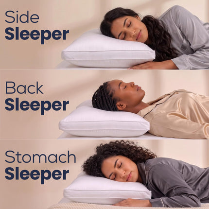 Almohada de cama con gusset, almohadas de hotel tamaño Queen, set de 2, blancas