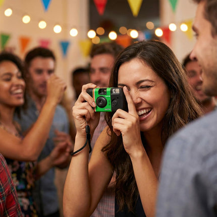 Fujifilm QuickSnap Flash 400 Disposable Camera – 2 Pack 35mm Film Cameras + Moshify Adjustable Wrist Strap – Fuji Disposable Camera Set for Weddings, Parties, Travel, Events