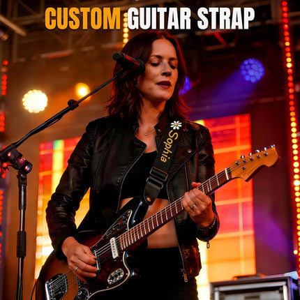 Custom Guitar Strap, Personalized Embroidered Guitar Strap, Custom Name and Icon Guitar Straps, Gift for Music Lovers