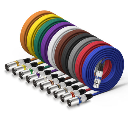 XLR Cable 15ft 4 Pack - 3 Pin Balanced Male to Female Mic Cable