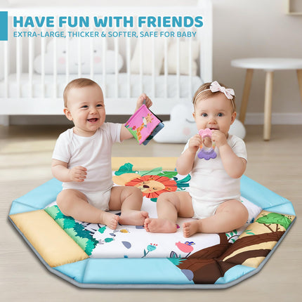 Baby Gym Play Mat, 8-in-1 Tummy Time Mat & Ball Pit with 6 Toys, Washable Baby Activity Play Mat for Visual, Hearing, Sensory, Motor Development, Baby Toys Gift for Toddler Infant 0-3-6-9-12 Month