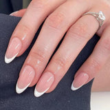 French Tip Press On Nails Short Almond 32Pcs 16 Sizes Reusable