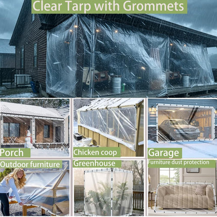8x20ft Clear Tarps Heavy Duty Waterproof, Clear Tarp with Grommets