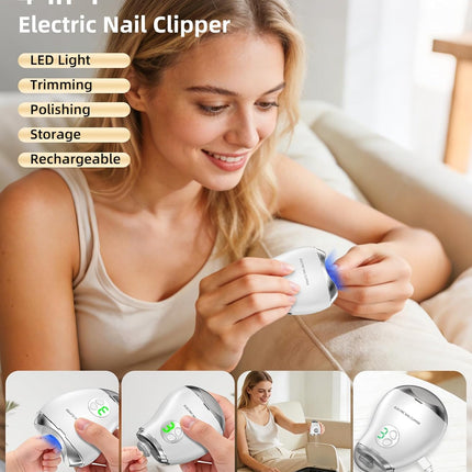 2026 Upgrade 2-in-1 Electric Nail Clipper & Filer, Baby Nail Trimmer with LED Light 3-Speed Quiet (<45dB) Portable Nail Cutter for Seniors & Adults, Rechargeable via USB-C
