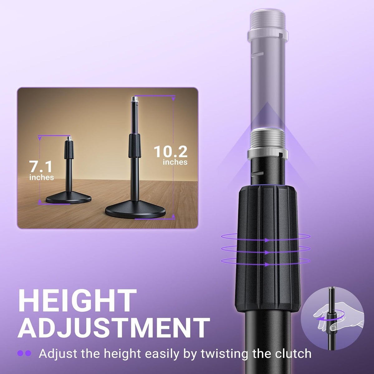 Desktop Microphone Stand, Adjustable Heavy Duty Weighted Base Tabletop Mic Stand with Twist Clutch & - photo 2