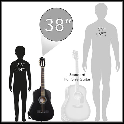 38-Inch Beginner Acoustic Guitar Starter Kit - Black