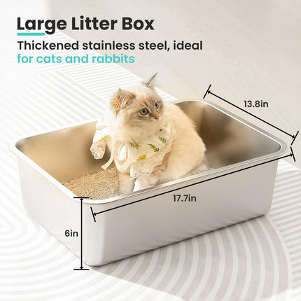Stainless Steel Cat Litter Box, 17.7"x13.8"x6", Large
