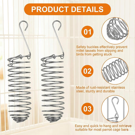 2pcs Millet Spray Holder for Parrots,Millet Holder for Bird Cage,Parakeet Snack Stick Feeder,Natural Millet & Crunch Bar Station for Birds,Calcium Block Bird Feeder,Bird Cage Accessory