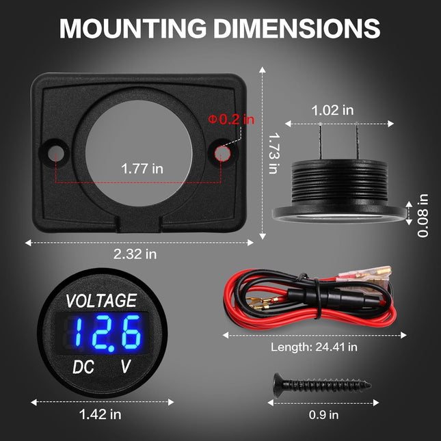 DC 24V 12V Voltage Gauge, Battery Voltage Meter, LED Volt Meter 12 Volt 24 Volt 36 Volt, Battery Monitor - photo 2