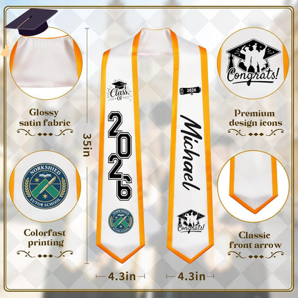 Custom Graduation Stole 2026, Personalized Graduation Sash with Text & Logo, Personalized High School & College Graduation Gifts for Graduation Ceremonies, Class of 2026 Honor Gift