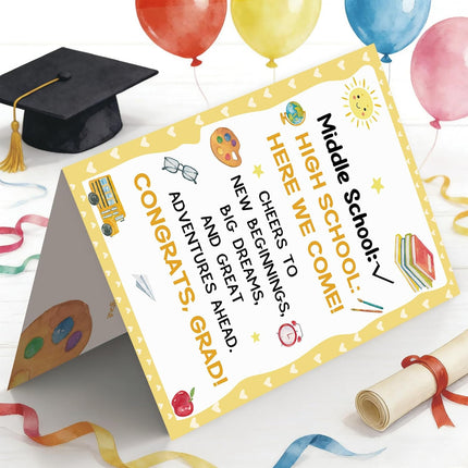 Middle School Graduation Card, Cute 8th Grade Graduation Gifts for Son Daughter Kids Teens, Congrats Grad Card
