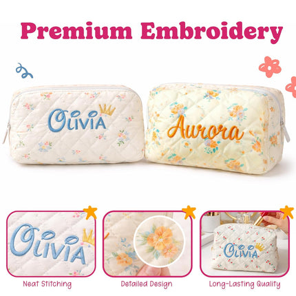 Personalized Embroidered Makeup Bag for Women, Custom Name Floral Cosmetic Bag, Cute Travel Makeup Pouch, High Quality Zipper Toiletry Bag, Unique Gift for Bridesmaid, Mom, Friend