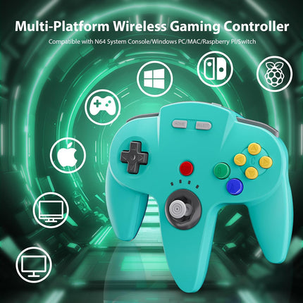 KIWITATA 2 Pack N64 Wireless Controller for Switch System, 2.4GHZ Rechargeable Wireless N64 Remote Joystick Game Controller for N64 Console, MAC, Raspberry Pi, Windows PC(7,8,10,11) Turquoise