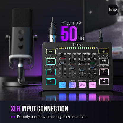 Gaming Audio Mixer, Streaming RGB PC Mixer with XLR Microphone Interface, Individual Control, Volume - photo 2