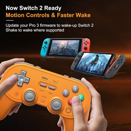 8BitDo Pro 3 Bluetooth Controller for Switch/Switch 2,TMR Joysticks,Programmable Pro Back Buttons&R4/L4 Bumpers,Hall/Tactile Triggers,Swappable ABXY Buttons,for Windows,Apple,SteamOS,Android - Orange