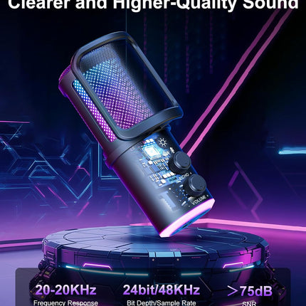 Gaming USB Microphone, Noise Cancellation Condenser Mic with Mute,Boom Arm Mic-Reverb Adjustment, Monitoring for Streaming, Podcasting, Discord, YouTube,PC, Computer, PS4, PS5, Mac