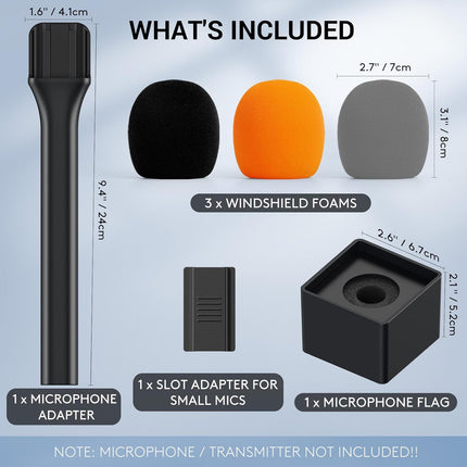 Handheld Adaptor for Interview Mic, Wireless Microphone Handle for Lavalier, Compatible with Rode, DJI and All Lav Mic, Microfono Stand with Flag Station, Foam, Rig for Vlogging, Reports