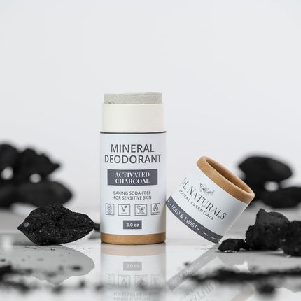 J&L Naturals Mineral Deodorant | Baking Soda-Free, 100% Natural, Sustainable Skin Care | Sensitive Deodorant For Women & Men | Aluminum Free, Vegan, Cruelty-Free (Activated Charcoal, 3 Oz (Pack of 1))