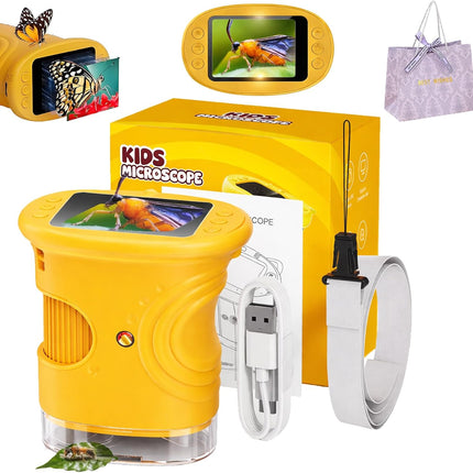 Wonder Quest 4K Microscope, Handheld Microscopes for Students, Wonderquest Discovery Microscope, 4K Magnifying Camera, 2" IPS Screen 1000x Handheld Portable USB Digital Miniscope (Yellow)