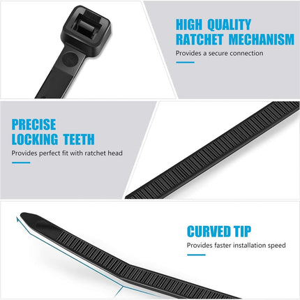 Zip Ties 8 inch (100 Pack), 40lbs Tensile Strength, Black Cable Ties, Wire Ties for indoor and outdoor use
