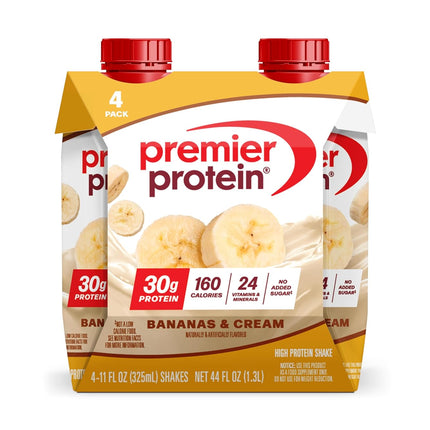 Premier Protein Shake, Bananas & Cream, 30g Protein, No Added Sugar, 24 Vitamins & Minerals to Support Immune Health, 11 fl oz, 4 Pack (Packaging May Vary)