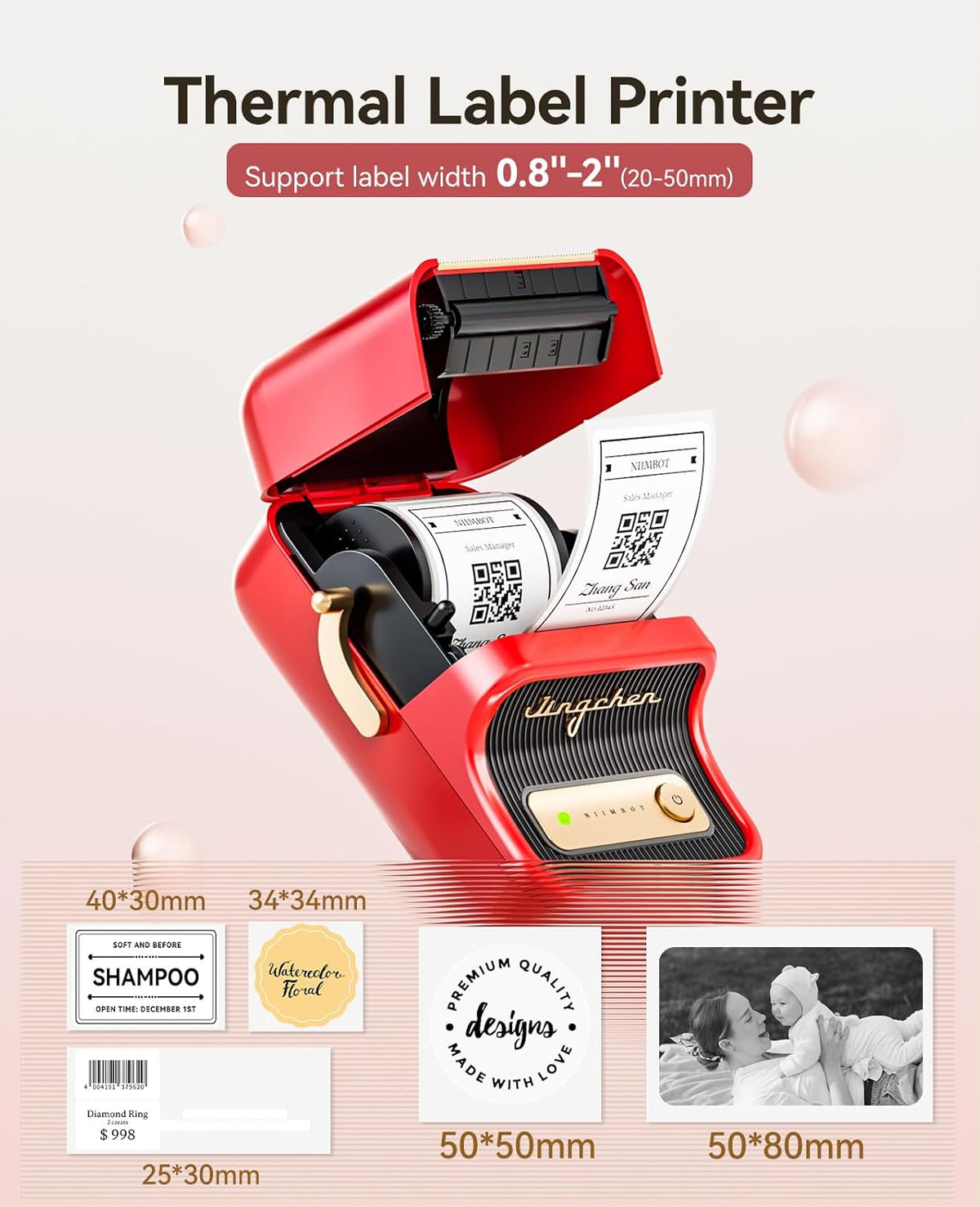 Inkless Bluetooth 2 Inch Portable Thermal Label Printer in Red - photo 4