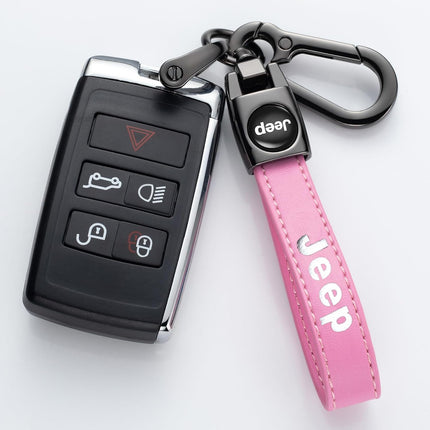 leather Car Keychain Compatible for jeep Series Key Chain Ring for Man and Woman Car Interior Accessories Pink