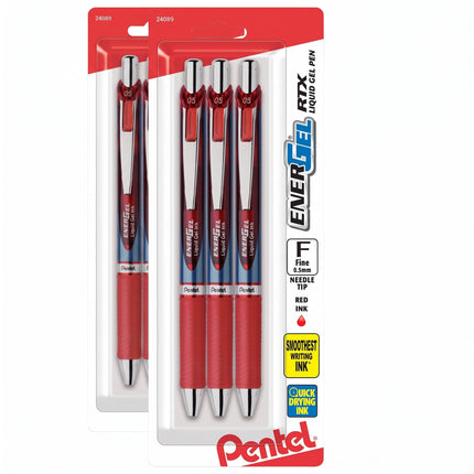 Bolígrafo de gel líquido retráctil EnerGel RTX, (0.5mm), línea fina, punta de aguja, tinta azul, pack de 3 (BLN75BP3C)