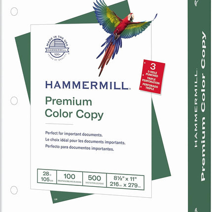 Hammermill Printer Paper, Premium Color 28 lb Copy Paper, 3 Hole - 100 Bright, Made in the USA, 102500R - 1 Ream (500 Sheets)