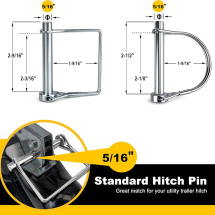 Wellmax 12-Pack Trailer Hitch Pin Assortment, 1/4" and 5/16" Diameter, Square and Arch Wire Lock Pins, Zinc-Plated Carbon Steel Safety Pins for PTO, Farm, Mower, and Boat Trailer Couplers, Silver