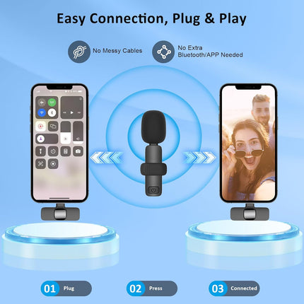 MAYBESTA Wireless Lavalier Lapel Microphone for iPhone Android - Bluetooth Mini Phone Microphones for Video Recording - 2 Clip on Mics with USB C Interface for Tiktok YouTube Vlog(Dark Black)