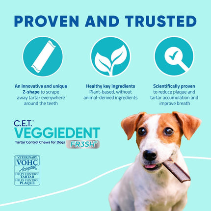 Virbac C.E.T.® VEGGIEDENT® FR3SH® Tartar Control Chews for Dogs with digestive health support, VOHC Approved, Extra Small <11lbs