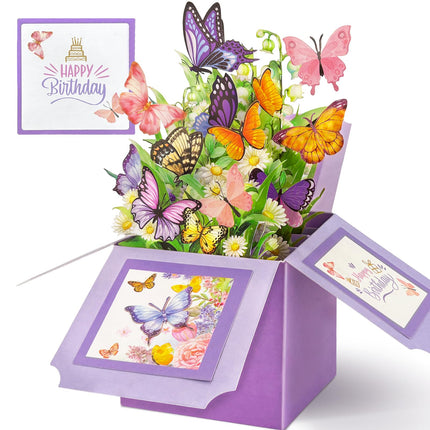 Birthday Cards for Women, Butterfly Pop Up Card Box