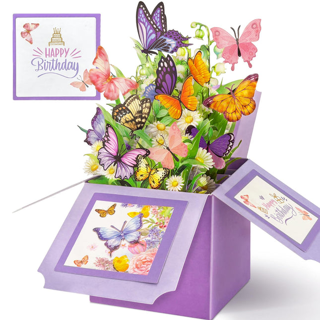 Birthday Cards for Women, Butterfly Pop Up Card Box